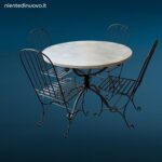 Set da giardino in ferro battuto pieno con tavolo rotondo piano in marmo diametro 110 cm e quattro sedie abbinate