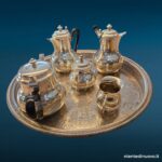 Servizio da tè e caffè argentato Christofle Gallia su vassoio WM Rogers, cinque pezzi