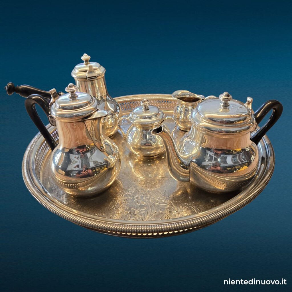 Servizio da tè e caffè argentato Christofle Gallia su vassoio WM Rogers, cinque pezzi