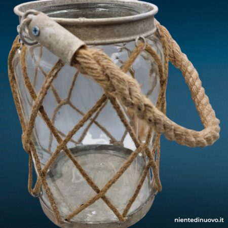 vaso portacandela con corda decorativa da appendere
