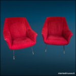 Poltrona anni '60 tessuto rosso gambe nere puntali dorati - immagine aggiuntiva 12