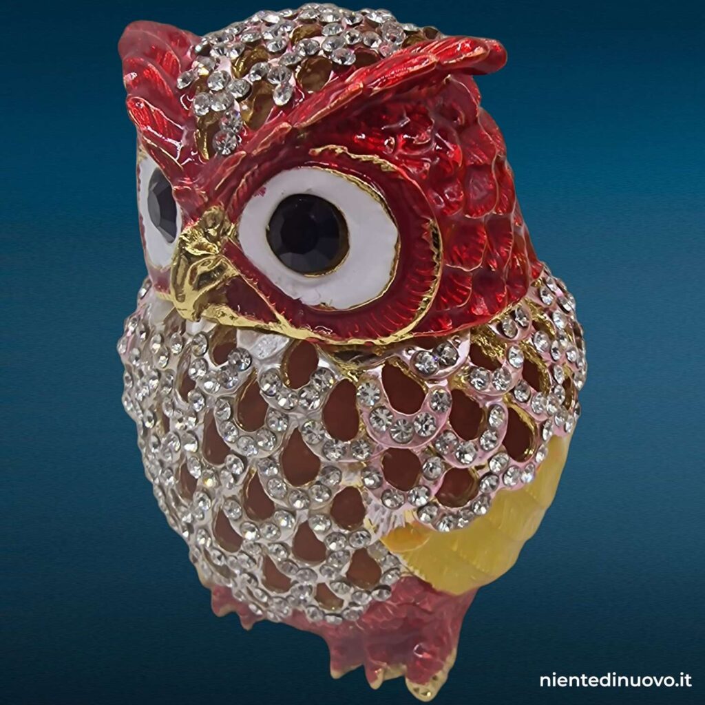 gufetto portagioie in metallo rosso e bianco con scatola dorata - immagine aggiuntiva 5