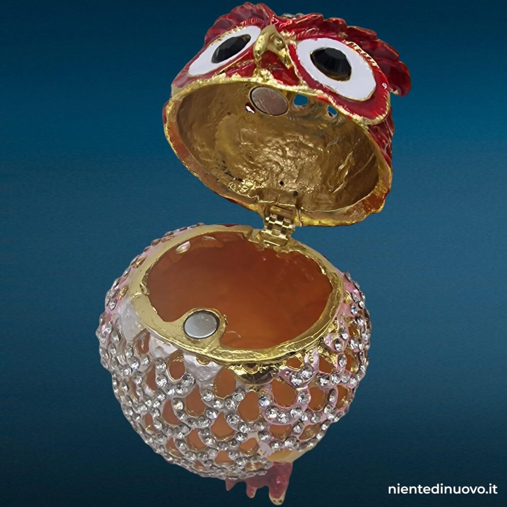 gufetto portagioie in metallo rosso e bianco con scatola dorata - immagine aggiuntiva 6