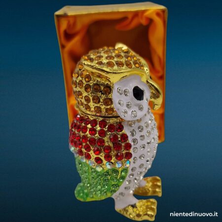Gufo portagioie bianco e rosso con scatola - immagine aggiuntiva 2