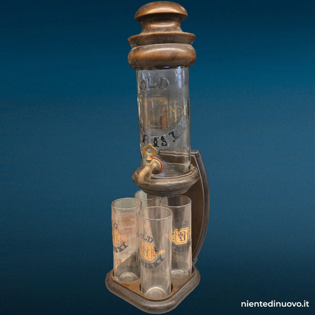 dispenser vintage per whiskey con vassoio e 4 bicchieri - immagine aggiuntiva 2