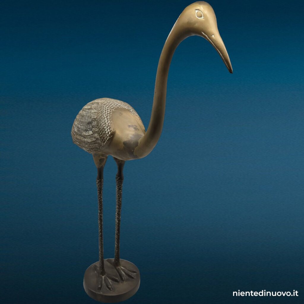 Scultura airone gru in ottone con patina vintage - immagine aggiuntiva 3