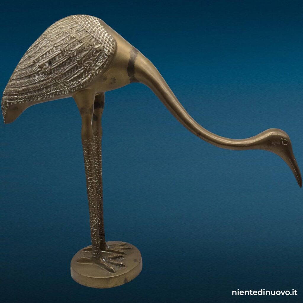 Scultura airone gru in ottone, collo basso - immagine aggiuntiva 3