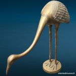 Scultura airone gru in ottone, collo basso - immagine aggiuntiva 4