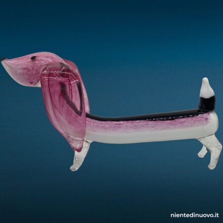 Scultura di bassotto in vetro rosa e nero - immagine aggiuntiva 8